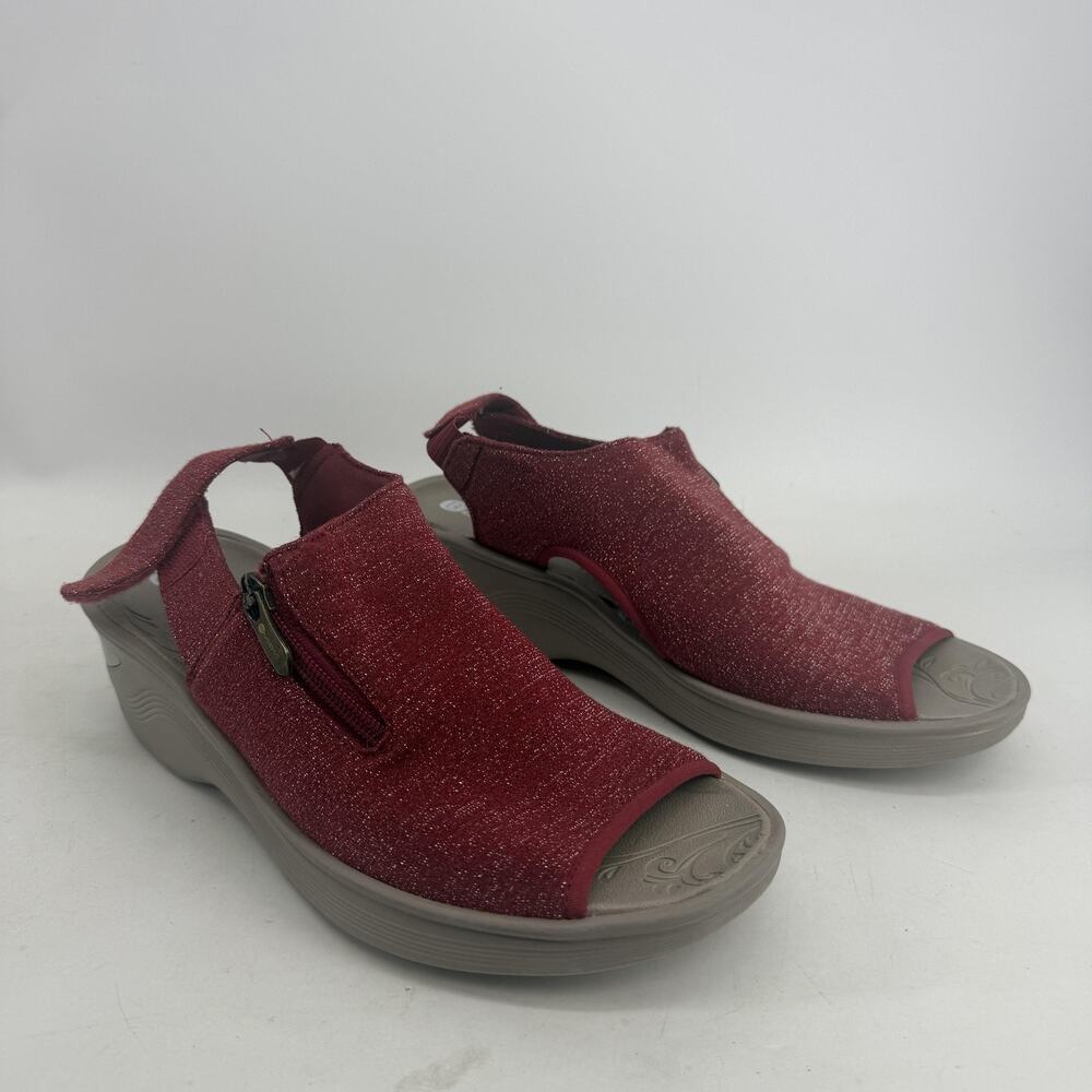 Bzees Delicious Sandals Womens Size 9M Red Glitter Slingback Wedge Comfort